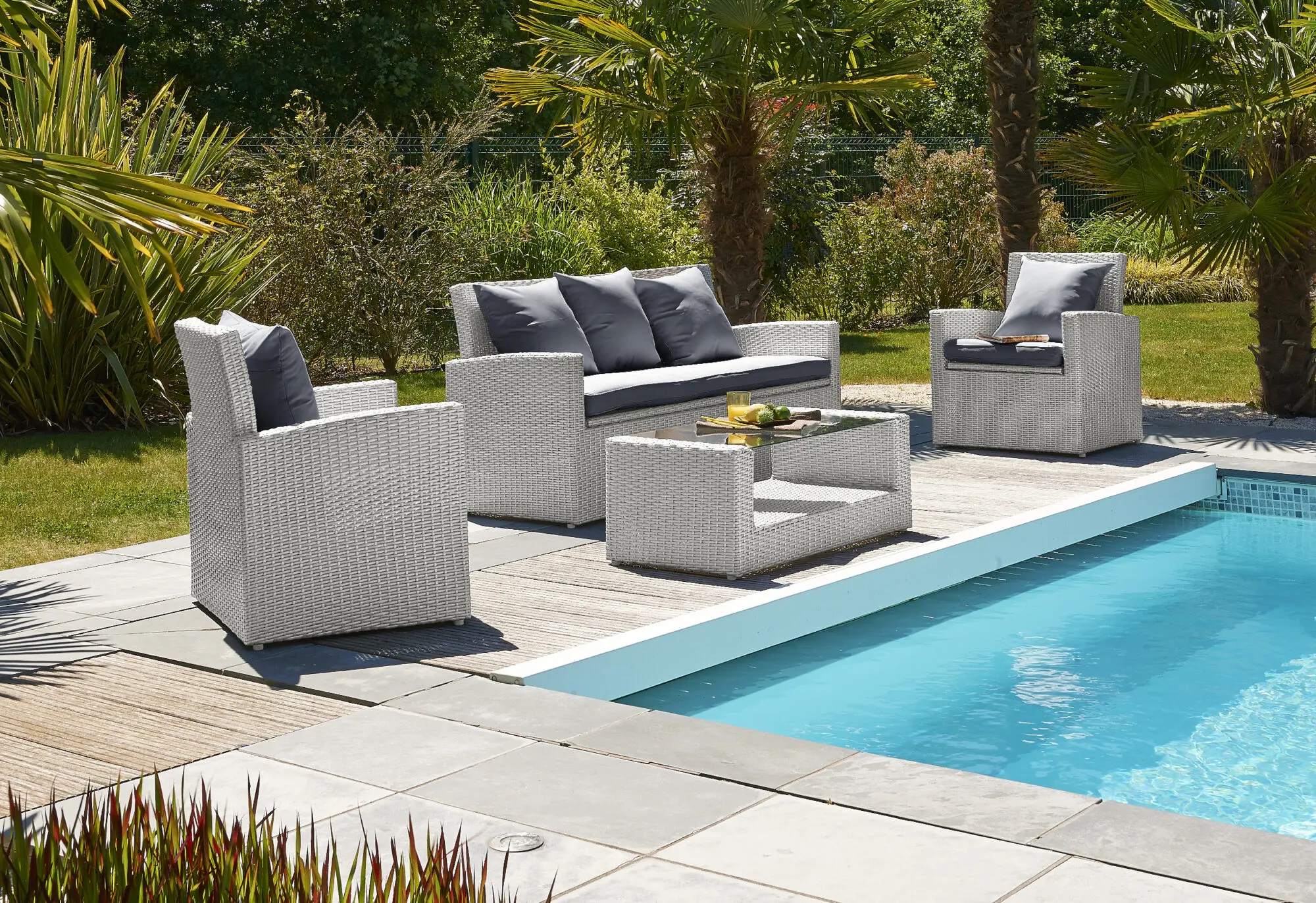 Salon bas de jardin résine tressée gris CONFORT PORTOVECCHIO 5 places Salon bas de jardin résine tressée gris CONFORT PORTOVECCHIO 5 places – Image 3