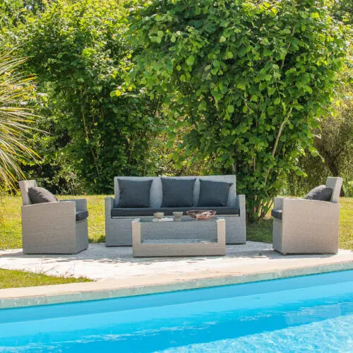 Salon bas de jardin résine tressée gris CONFORT PORTOVECCHIO 5 places