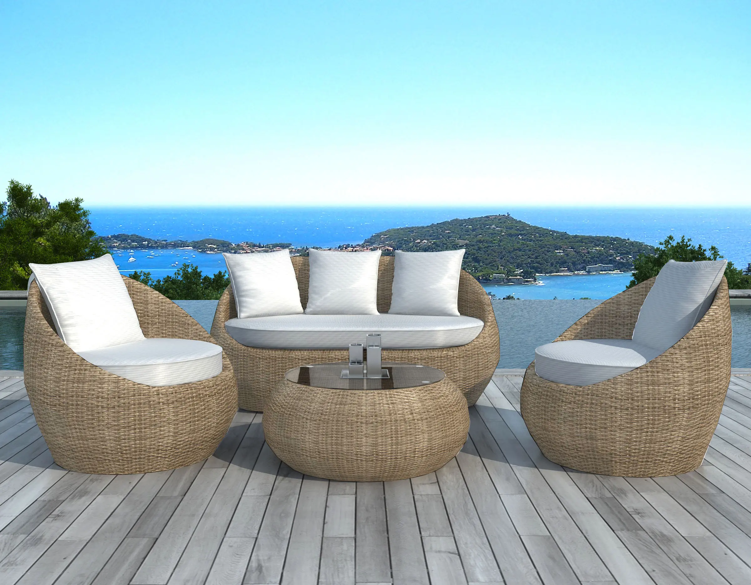 Salon de jardin rotin naturel et blanc salon de jardin rotin