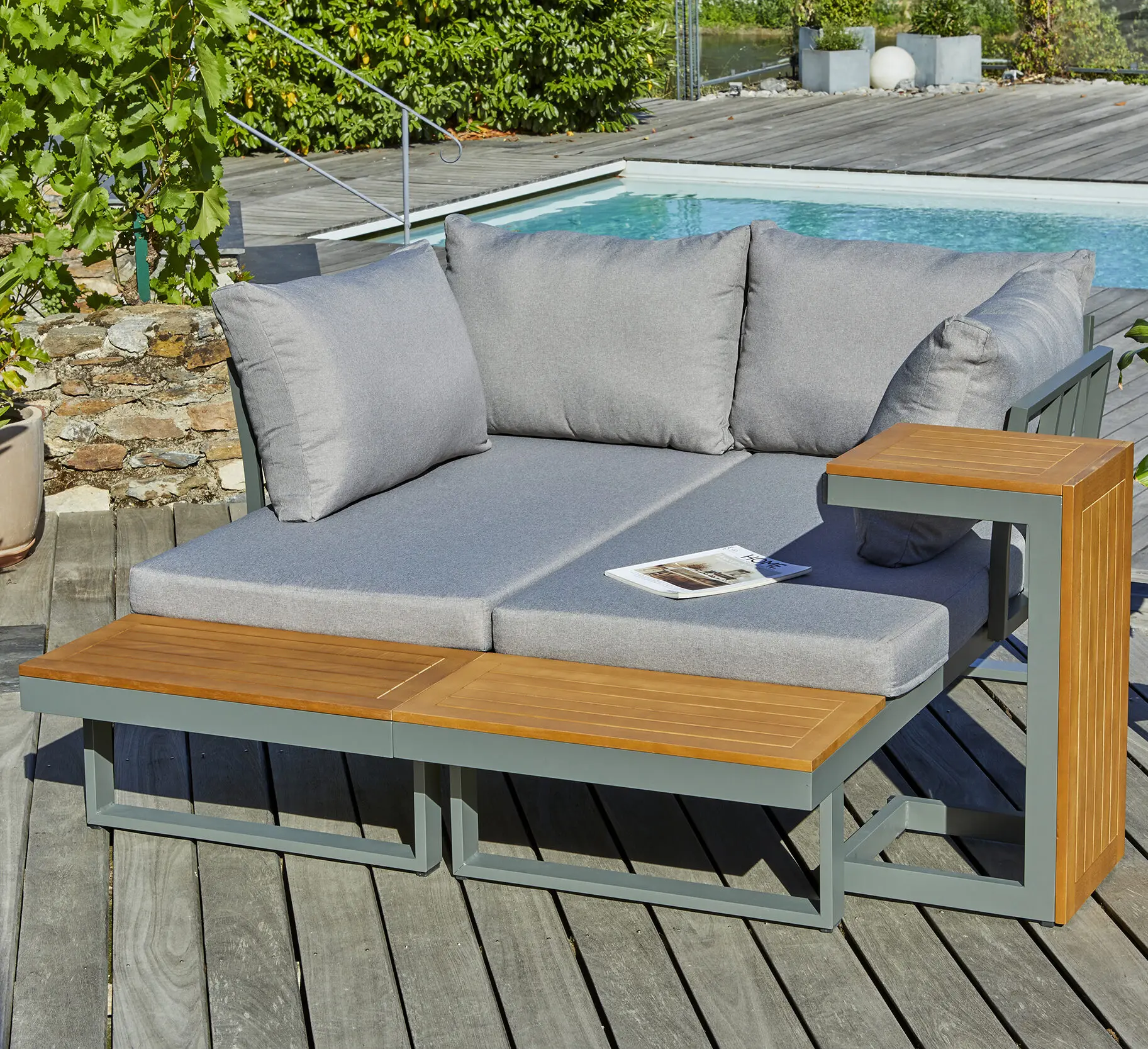 Salon de jardin modulable en bois d'acacia et aluminium TOKYO 4 places - KAKI Salon de jardin modulable en bois d'acacia et aluminium TOKYO 4 places - KAKI – Image 2