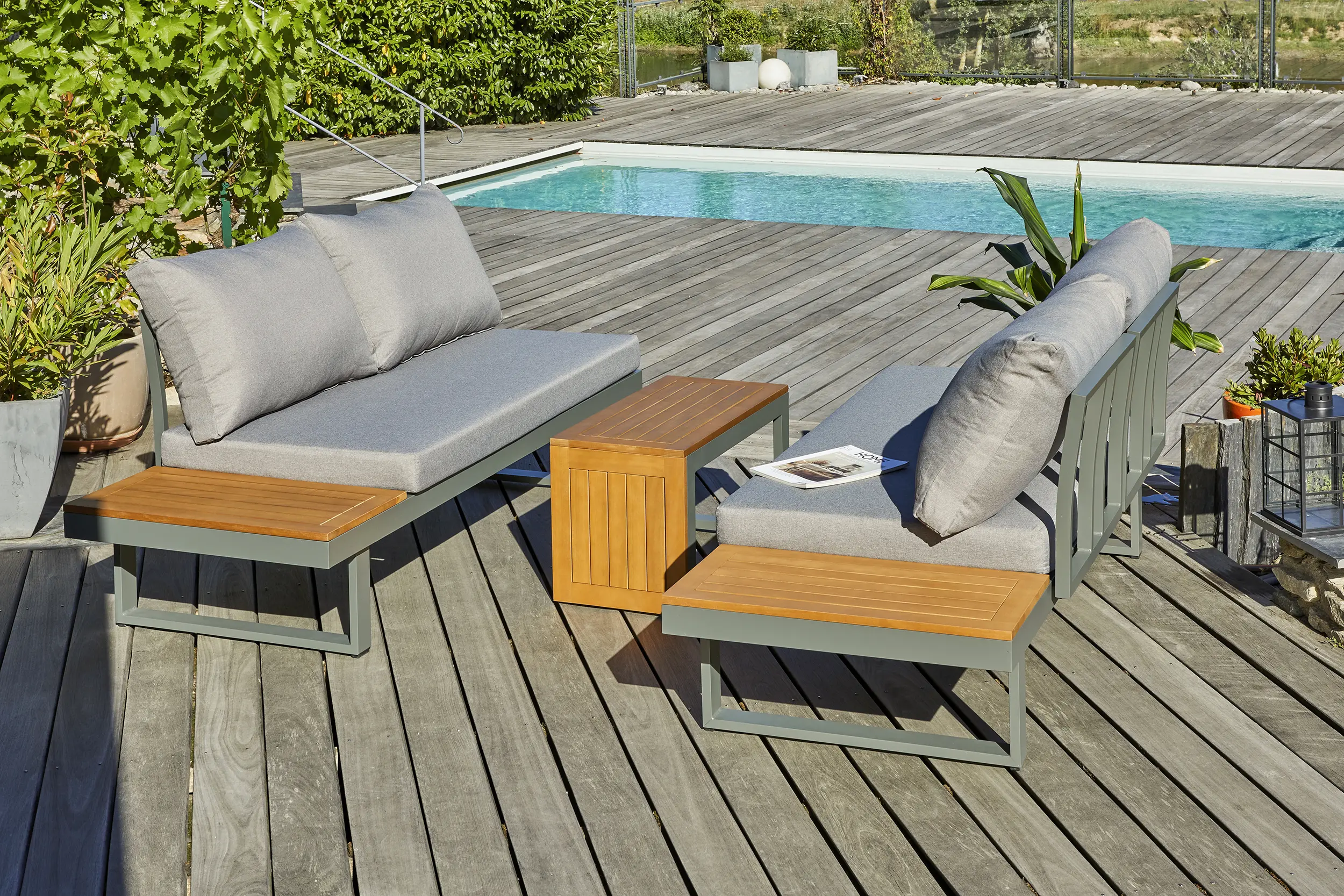 Salon de jardin modulable en bois d'acacia et aluminium TOKYO 4 places - KAKI Salon de jardin modulable en bois d'acacia et aluminium TOKYO 4 places - KAKI – Image 4