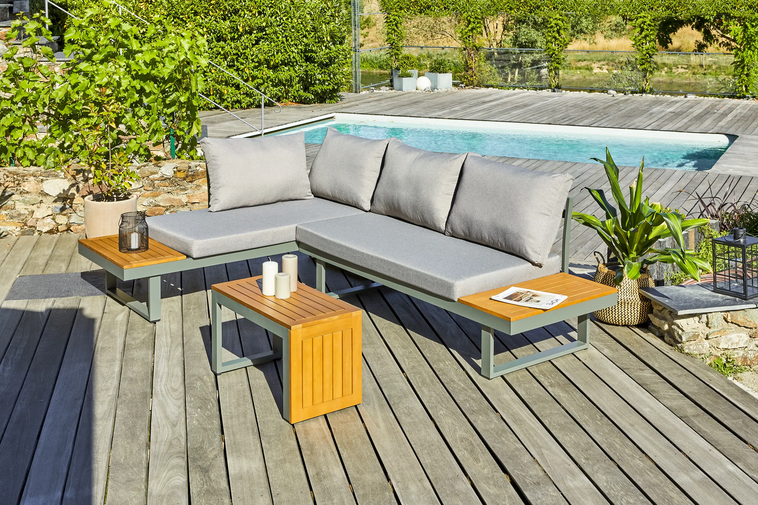 Salon de jardin modulable en bois d'acacia et aluminium TOKYO 4 places - KAKI Salon de jardin modulable en bois d'acacia et aluminium TOKYO 4 places - KAKI – Image 3