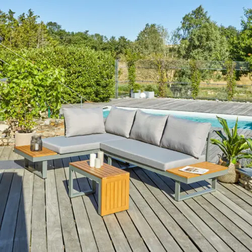 Salon de jardin modulable en bois d'acacia et aluminium TOKYO 4 places - KAKI