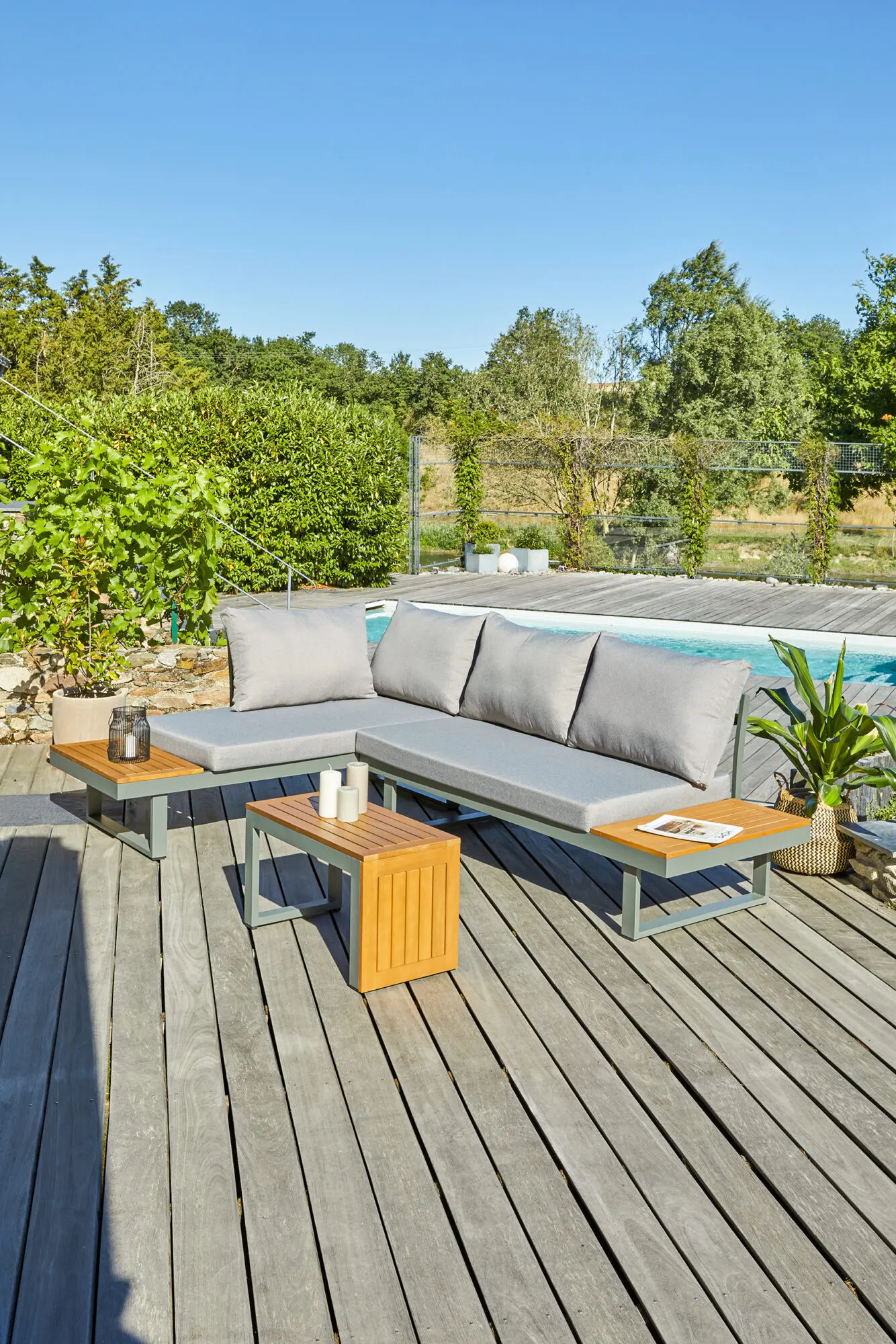 Salon de jardin modulable en bois d'acacia et aluminium TOKYO 4 places - KAKI Salon de jardin modulable en bois d'acacia et aluminium TOKYO 4 places - KAKI