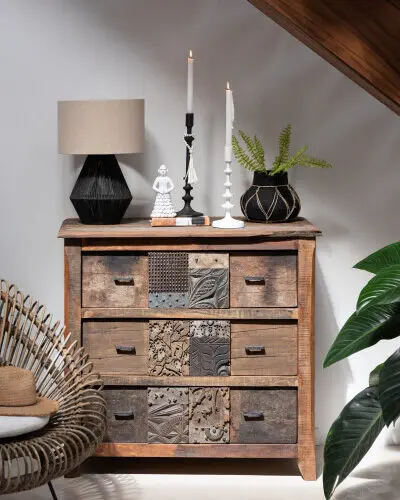 Commode Armoire vieilli bois marron J-line