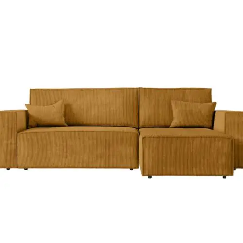 Canapé convertible Canapé d’angle convertible réversible moutarde avec coffre en velours côtelé CARLA