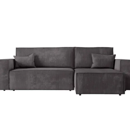 Canapé d’angle convertible réversible gris foncé avec coffre en velours côtelé CARLA