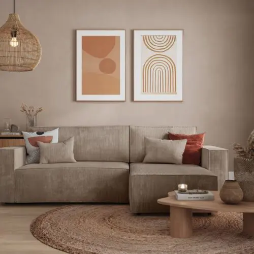 Canapé convertible Canapé d’angle convertible réversible taupe avec coffre en velours côtelé CARLA