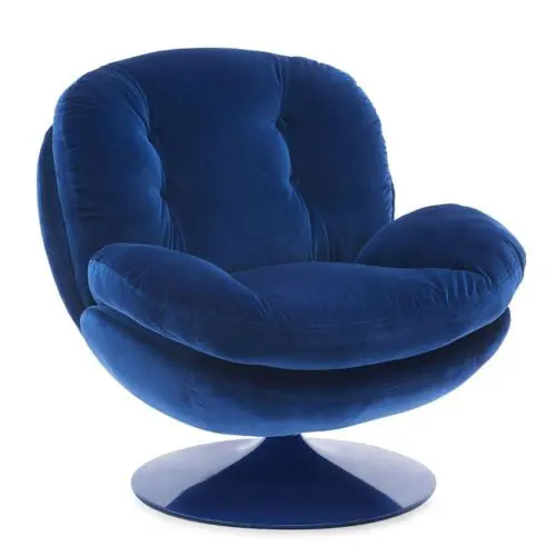 Fauteuil Memento Pop bleu Athezza - fauteuil Athezza bleu velours - fauteuil pivotant bleu Athezza