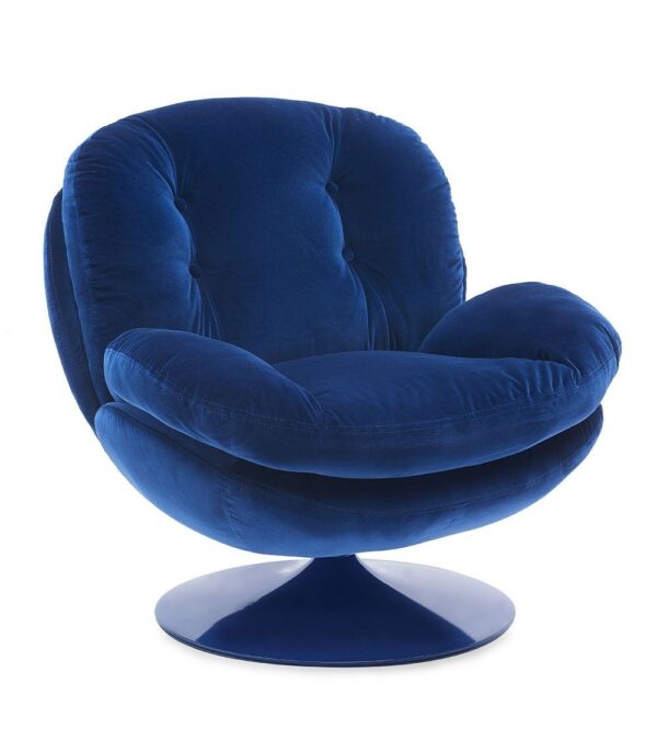 Fauteuil Memento bleu Athezza - fauteuil Athezza bleu velours - fauteuil pivotant bleu Athezza