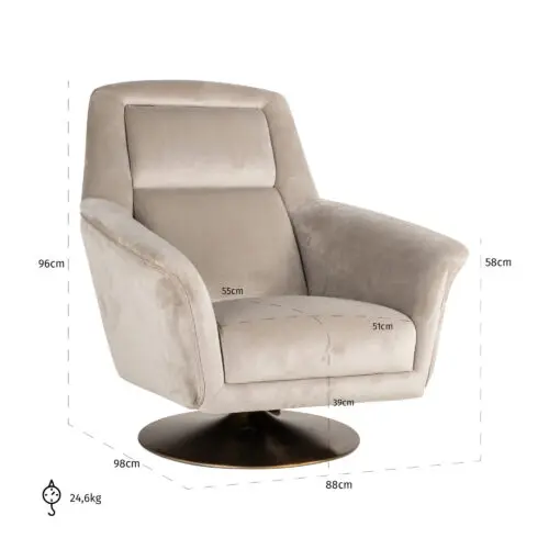 Fauteuil pivotant Nora kaki Richmond Interiors velours 6