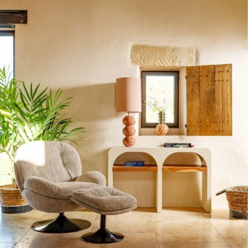 Fauteuil Memento beige chiné Athezza pied noir