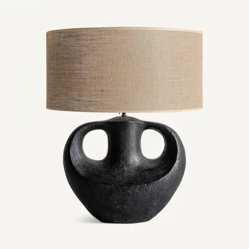 Lampe terre cuite noire jute beige Vical Home