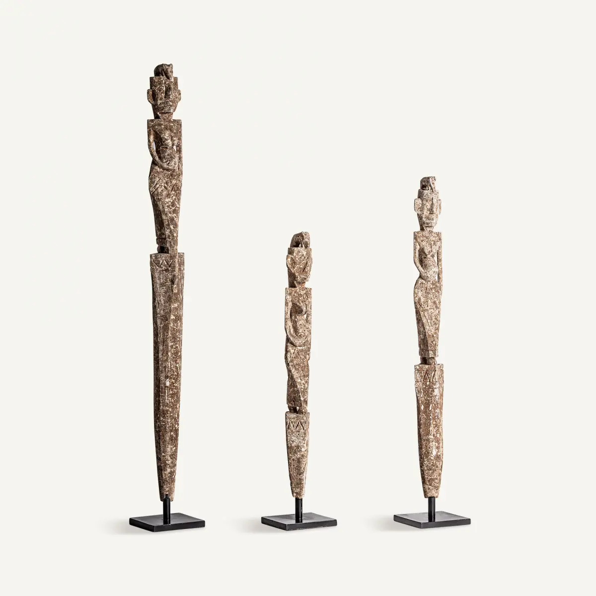 Statue bois d’acacia ethnique Vical Home lot de 3 Statue bois d’acacia ethnique Vical Home lot de 3