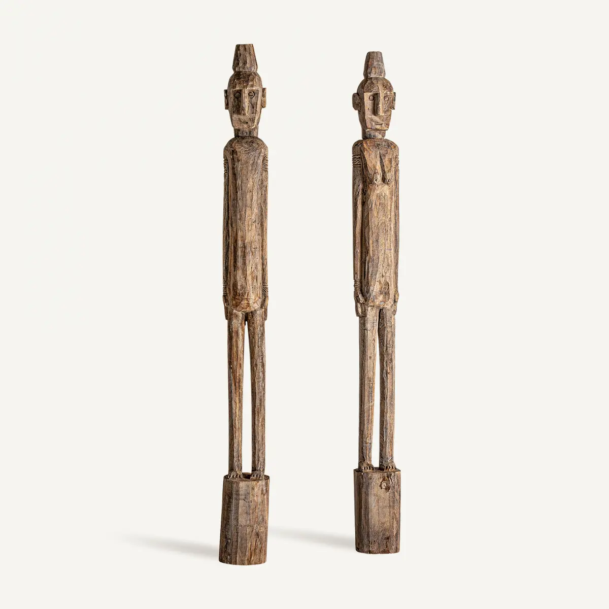 Sculpture personnages bois de teck Vical Home 215cm lot de 2