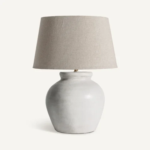 Lampe à poser en ciment blanc et coton marron Vical Home