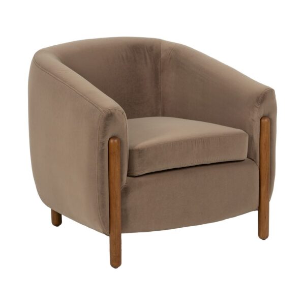 Fauteuil velours taupe bois hévéa Verone Ixia