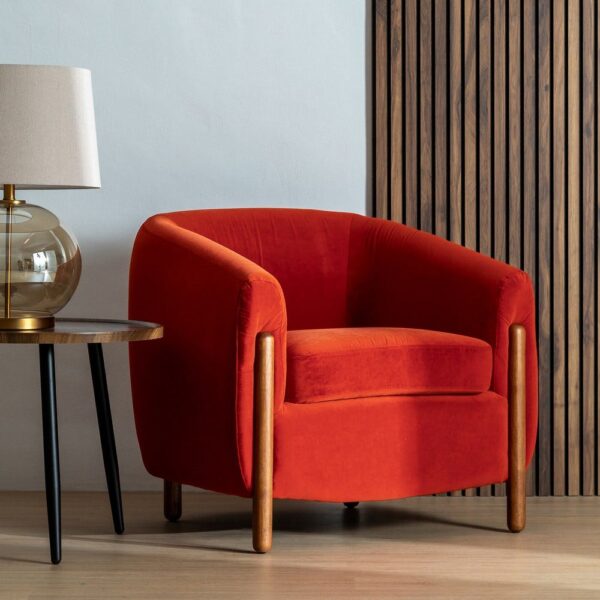 Fauteuil velours rouge bois hévéa Verone Ixia