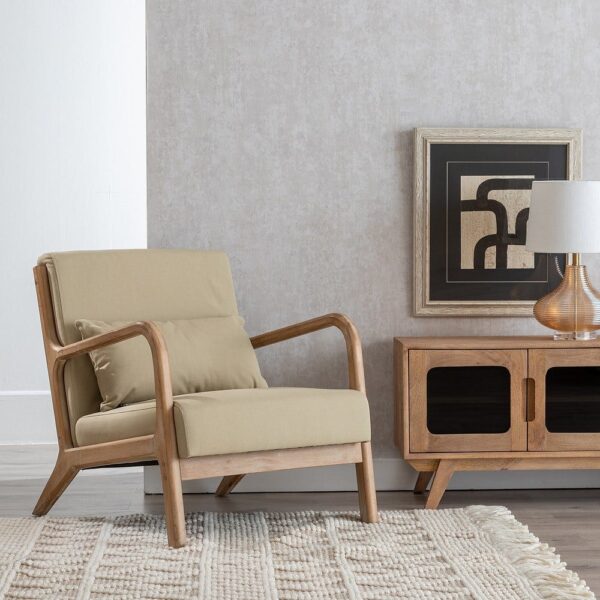 Fauteuil bois tissu beige Hemera Ixia