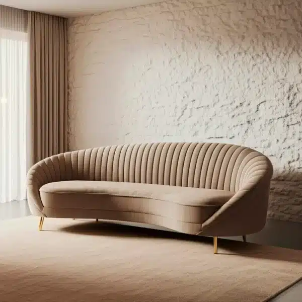 Canapé tissu taupe pied or Tassilo Ixia L247 - ambiance