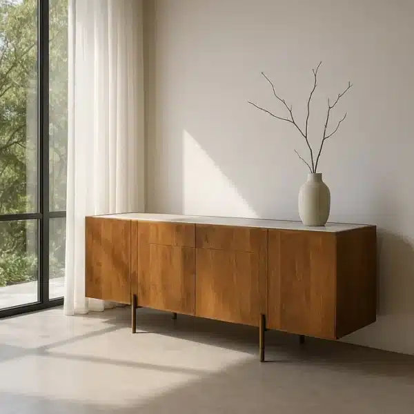 Buffet contemporain acacia marbre Élégance Ixia 200 - buffet de luxe