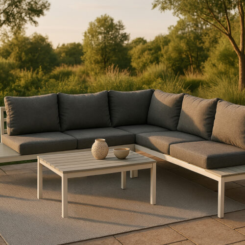 Salon de jardin d'angle aluminium blanc gris Bahamas