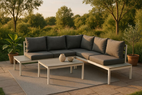 Salon de jardin d'angle aluminium blanc gris Bahamas