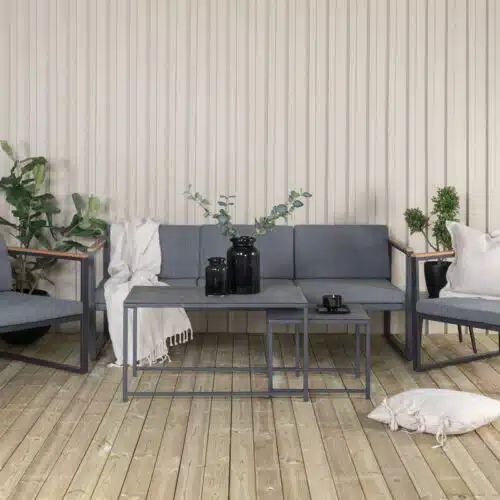 Salon de jardin acier noir gris 5 places Caleo