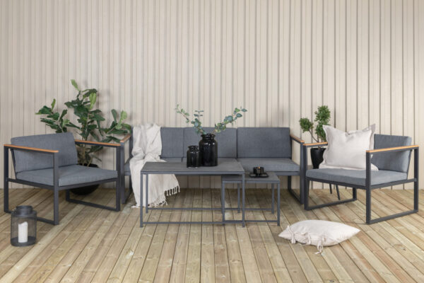 Salon de jardin acier noir gris 5 places Caleo