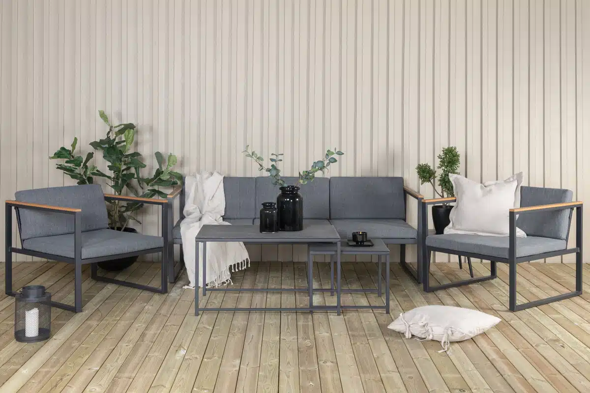 Salon de jardin acier noir gris 5 places Caleo