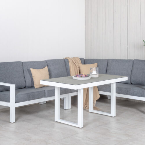 Salon de jardin d'angle en aluminium blanc gris Madina