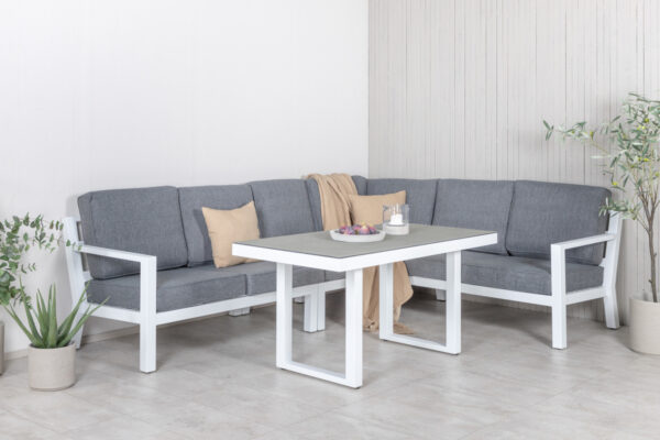 Salon de jardin d'angle en aluminium blanc gris Madina