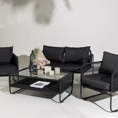 Salon de jardin 4 places en corde noir Idao
