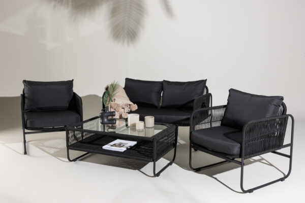 Salon de jardin 4 places en corde noir Idao
