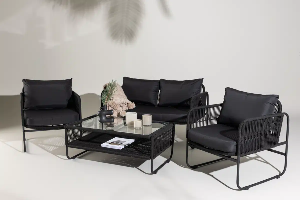 Salon de jardin 4 places en corde noir Idao