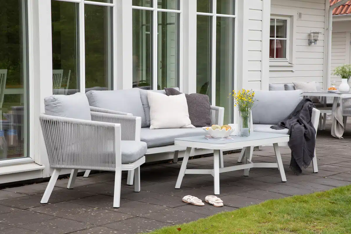 Salon de jardin en corde gris blanc Allya Salon de jardin en corde gris blanc Allya