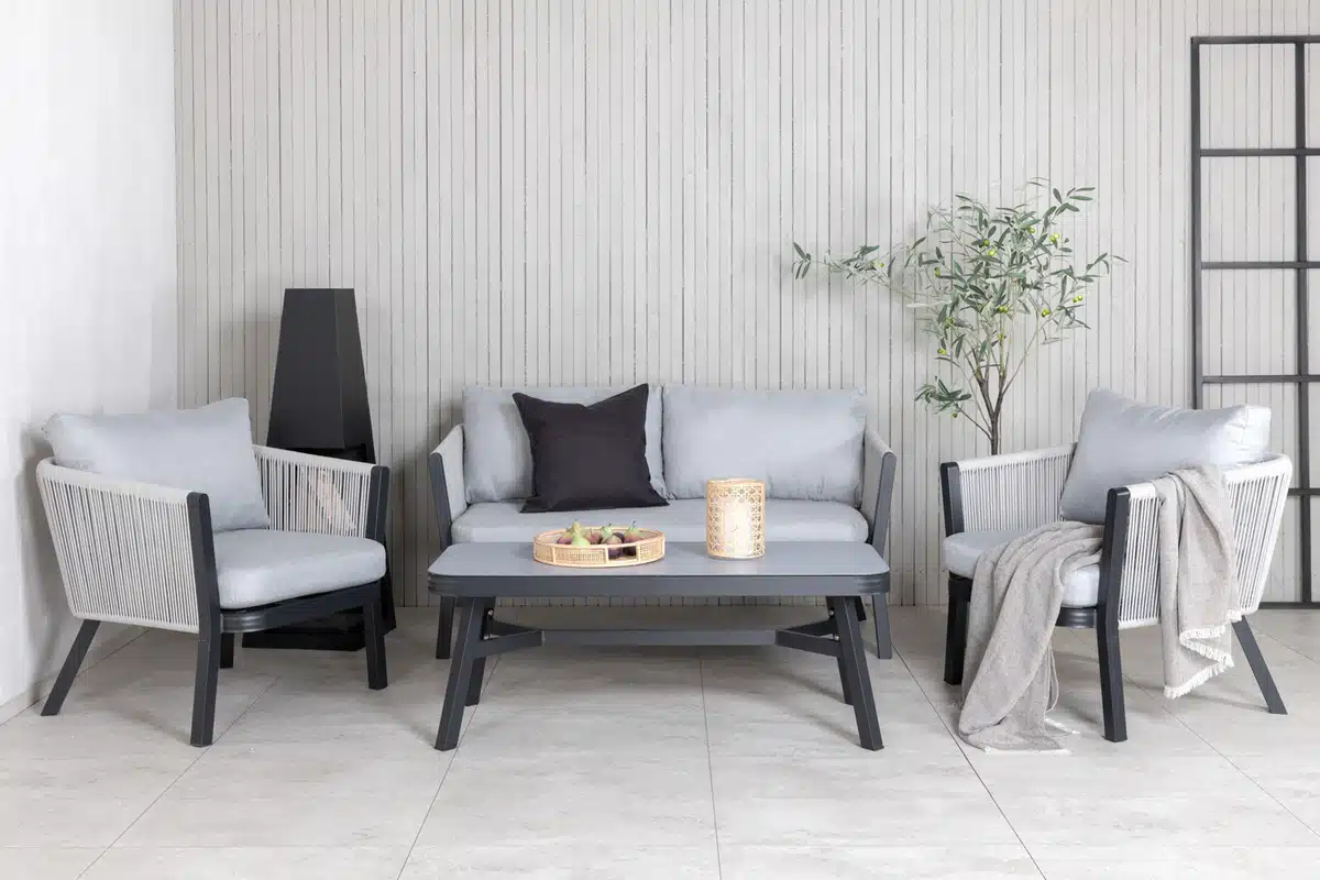Salon de jardin en corde gris noir Allya