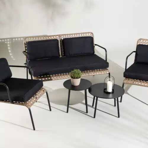 Salon de jardin en rotin naturel noir Clea