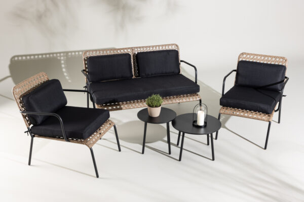 Salon de jardin en rotin naturel noir Clea