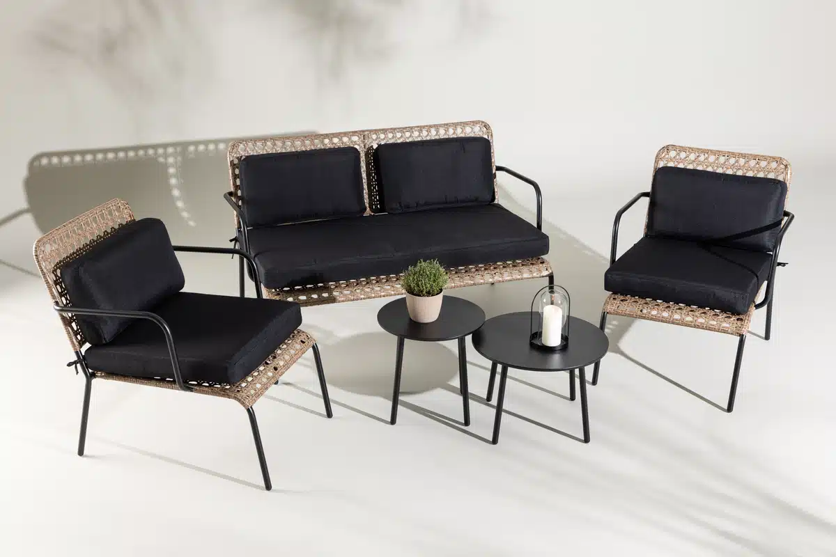 Salon de jardin en rotin naturel noir Clea