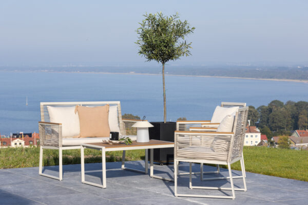 Salon de jardin acier beige bois Kentucky