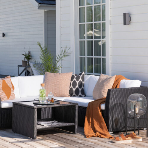 Salon de jardin en rotin noir blanc Tellynn