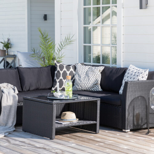 Salon de jardin en rotin noir Tellynn