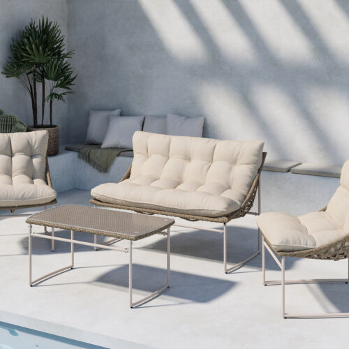 Salon de jardin rotin acier beige marron Lenao