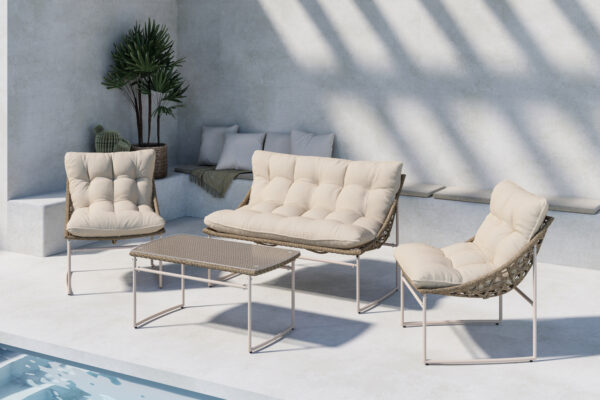 Salon de jardin rotin acier beige marron Lenao