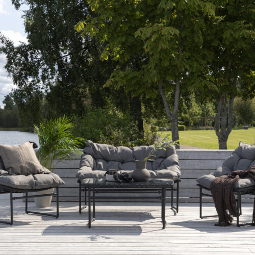 Salon de jardin confortable en acier noir gris Lenao