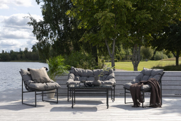 Salon de jardin confortable en acier noir gris Lenao