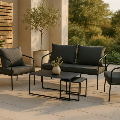 Salon de jardin an acier noir Gedda