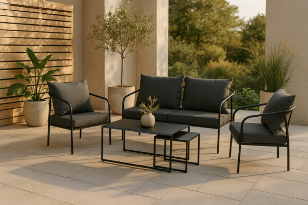 Salon de jardin an acier noir Gedda