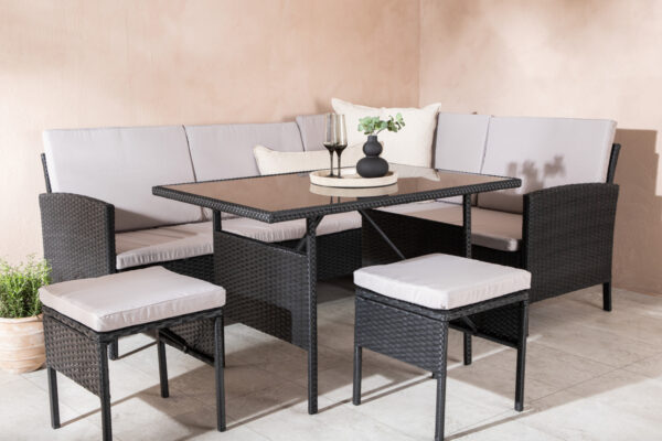 Salon de jardin noir gris en rotin Bazzilo